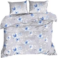 Pościel flanelowa 160x200cm NIEBIESKIE KWIATY