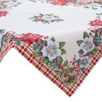 Obrus gobelinowy 140x180 cm kremowy kwiatowy wzór świąteczny