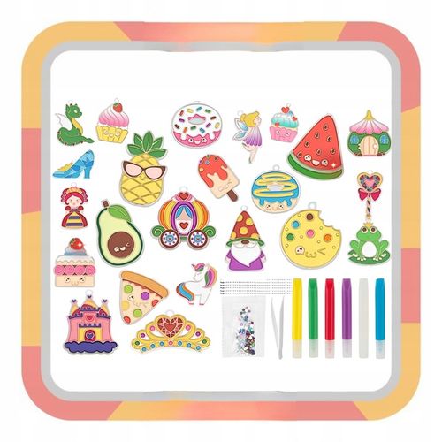 ZESTAW DO ROBIENIA BRELOCZKÓW dla dzieci DIY breloczki 12 szablonów 12 farb na Arena.pl