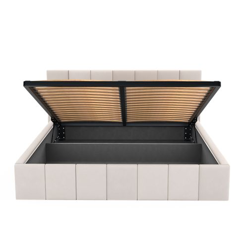 ŁÓŻKO TAPICEROWANE DO SYPIALNI 140x200 ŁÓŻKO PREMIUM Z POJEMNIKIEM KREMOWE na Arena.pl