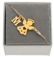 Złota bransoletka z aniołkiem anioł DOWOLNA LITERKA PUDEŁKO SREBRO925