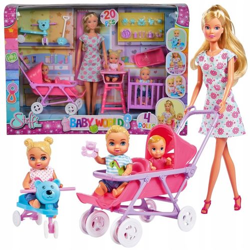 STEFFI DUŻY ZESTAW DZIECIĘCY POKÓJ LALKA BOBASY + WÓZEK ŁÓŻECZKO DLA LALEK na Arena.pl