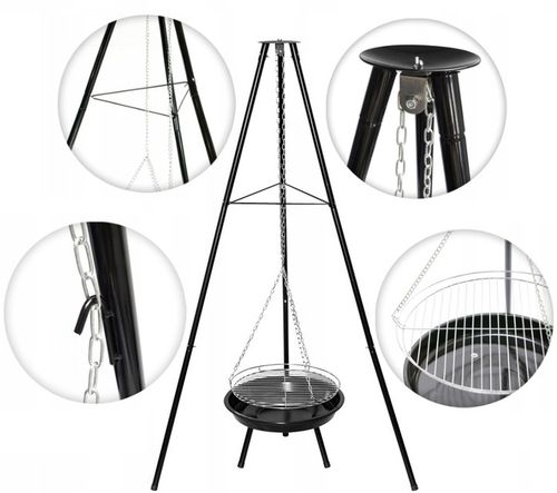 Grill Ogrodowy Wiszący Trójnóg Węglowy Palenisko Ruszt 55 cm BBQ Regulowany na Arena.pl