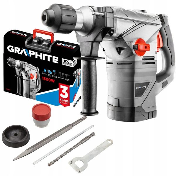 GRAPHITE MŁOT UDAROWY SDS+ 1500W 58G862 4,5J WALIZKA OSPRZĘT DŁUTO WIERTŁO zdjęcie 9