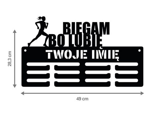 Wieszak na medale BIEGAM BO LUBIĘ twoje imię dowolny tekst 210.3 na Arena.pl