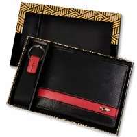 zestaw prezentowy ze skórzanym portfelem i breloki