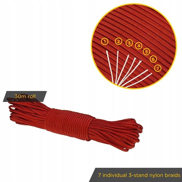 Linka EDCX 4mm Paracord 550 - (Red, 30 m) zdjęcie 2