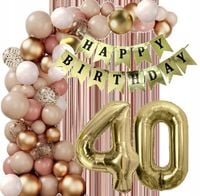 BALONY złote beżowe dziki róż rose gold dekoracje na urodziny cyfra 40 lat