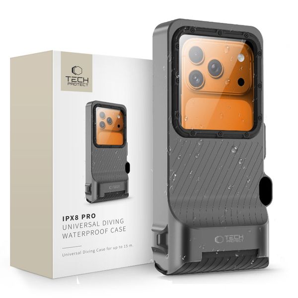 tech-protect ipx8 pro universal diving waterproof case grey/black zdjęcie 1