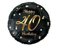 balon foliowy b&c happy 40 birthday, czarny, nadruk złoty, 18"    fg-o40z