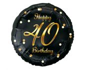 balon foliowy b&c happy 40 birthday, czarny, nadruk złoty, 18"    fg-o40z