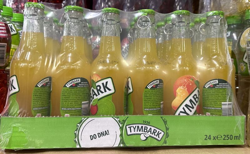 Tymbark napój brzoskwinia-pomarańcza 250ml (butelka szklana) - karton zdjęcie 1