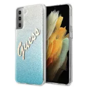 Etui Guess Glitter Gradient Script na Samsung Galaxy S21+ - niebieskie