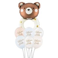 Zestaw balonów na powitanie dziecka z misiem, niebiesko-beżowy