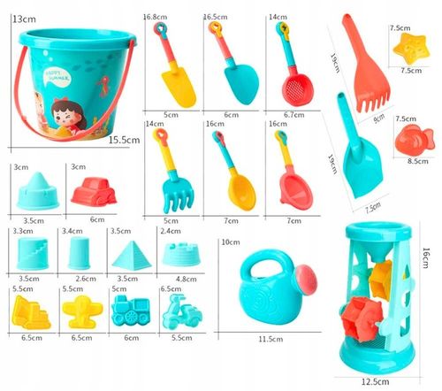 ZABAWKI DO PIASKU NA PLAŻE FOREMKI WIADERKO ŁOPATKA KONEWKA ZESTAW XXL na Arena.pl