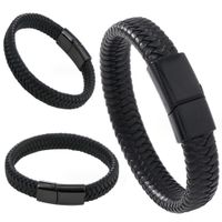 Elegancka bransoletka męska ręcznie solidnie pleciona skórzana czarna