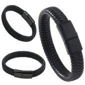 Elegancka bransoletka męska ręcznie solidnie pleciona skórzana czarna