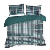 Pościel z satyny nadruk 220X200 70X80X2 NIKA47 w kratę c. turkusowa