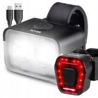 OŚWIETLENIE ROWEROWE LAMPKI PRZEDNIA + TYLNA CZERWONA MOCNE USB-C VAYOX