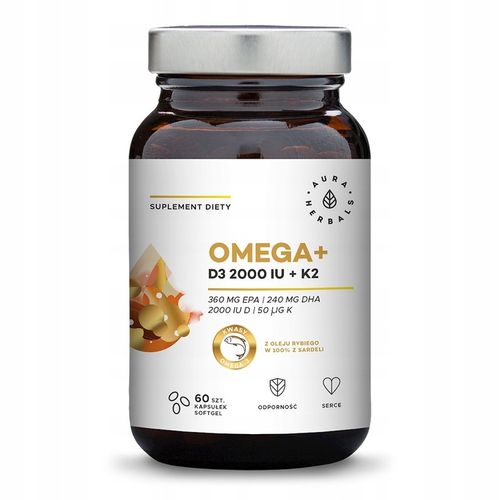 Omega+ Witamina D3 2000 IU + K2, kapsułki softgel 60 szt. Aura Herbals na Arena.pl