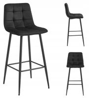 Hoker Krzesło Tapicerowane Barowe Wysokie do Wyspy Welurowe Czarne