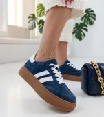 Granatowe Skórzane Sneakersy Na Platformie Cambell 38