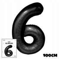 BALON FOLIOWY CYFRĄ CYFERKA 6 CZARNA NA IMPREZE URODZINOWĄ PRZYJĘCIE 100cm