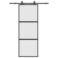 Drzwi przesuwne z zestawem okuć czarne 76x205cm szkło hartowane