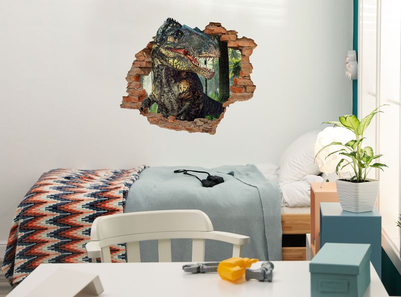 Naklejka Na Ścianę Dla Dzieci DINOZAUR Dżungla Mur 3D 80cm x 60cm zdjęcie 3