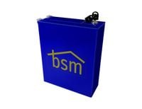 Niebieska Urna skarbonka puszka z plexi z nadrukiem UV logo 25x10x30cm