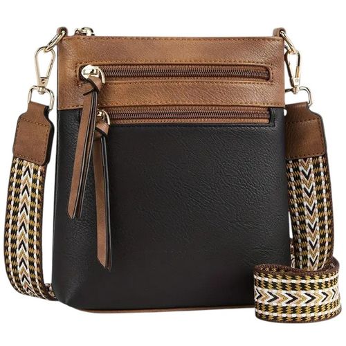 Torebka Damska CZARNA BRĄZOWA Listonoszka Pojemna na Ramię Pasek kolorowy na Arena.pl