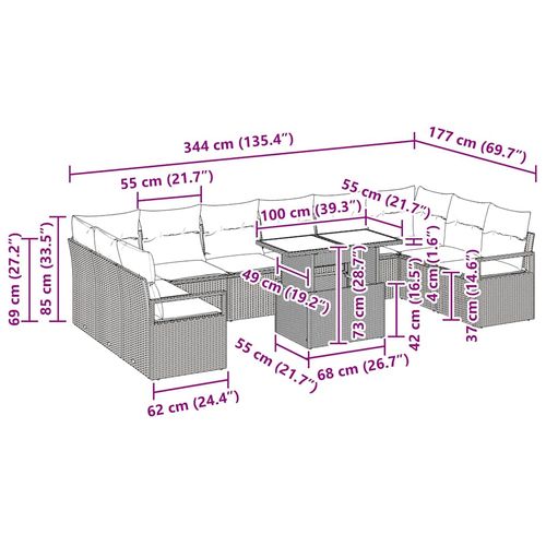 Zestaw Sof na Ogród 11 pcs Brązowy i kremowy 100 x 55 x 73 cm na Arena.pl