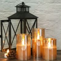 3 ŚWIECE ŚWIECZKI OZDOBNE LED SZKŁO ZŁOCONE DEKORACYJNE ŚWIĄTECZNE + PILOT