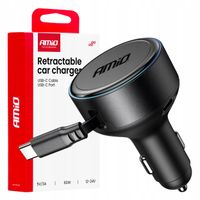 Ładowarka samochodowa ze zwijanym kablem typu C + USB-C 12V 24V 60W do auta