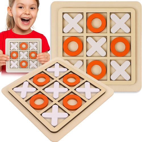 Gra planszowa kółko i krzyżyk eko drewniana dla dzieci biało-pomarańczowa na Arena.pl