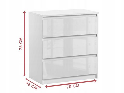 Komoda Do Sypialni Salonu Pari 3 Szuflady 70 x 40 x 77 CM Biały Połysk na Arena.pl