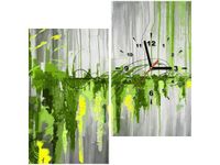 60X60CM ZEGAR ZIELONY WODOSPAD OBRAZ DREWNO ŚCIAN KWADRAT