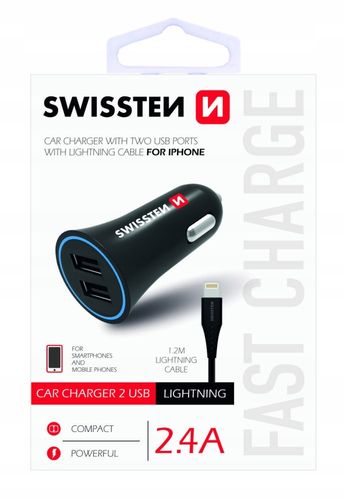 ŁADOWARKA SAMOCHODOWA z kablem Lightning 2x USB na Arena.pl