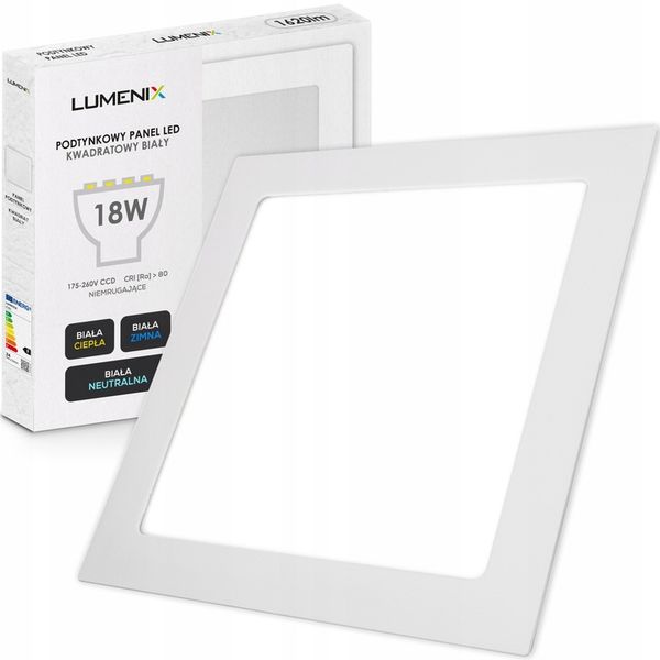 PANEL plafon sufitowy LED PODTYNKOWY KWADRAT 18W 1620lm Nie mruga CCD SLIM zdjęcie 1