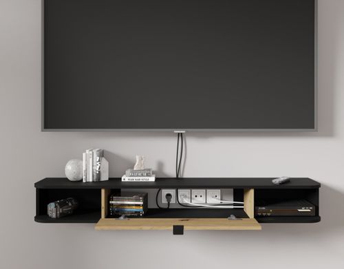 Szafka RTV ICARUS 156 pod telewizor wisząca obła czarny mat / dąb artisan na Arena.pl