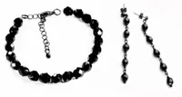 CZARNY KOMPLET BIŻUTERII CZESKIE PERŁY SZLIFOWANE BRANSOLETKA I KOLCZYKI