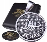 SREBRNY MEDALIK MEDALION ZNAK ZODIAKU SKORPION PRAWDZIWA STAL CHIRURGICZNA