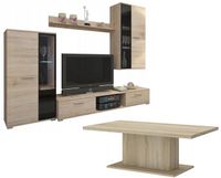 Meblościanka + Ława Zestaw mebli do salonu i pokoju dziennego Dąb Sonoma