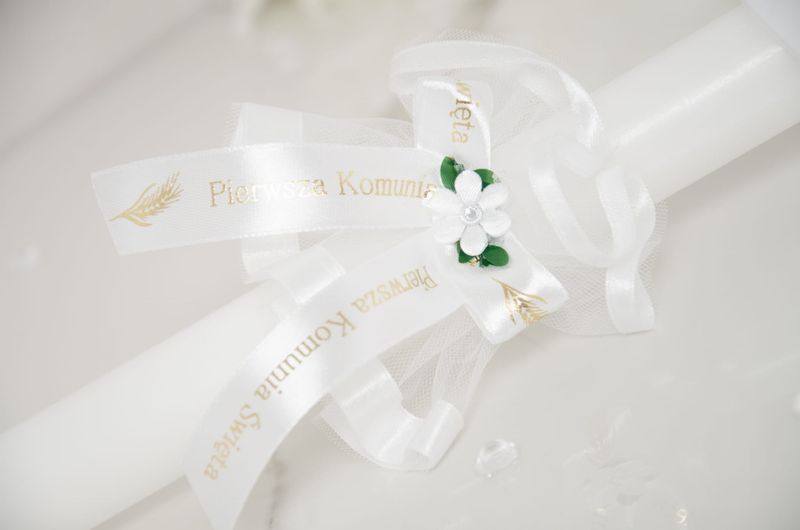 Biały stroik na świece do komunii SS-02 zdjęcie 3