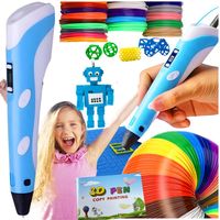 DŁUGOPIS 3D NIEBIESKI DRUKARKA 3D PEN DZIECI + WKŁAD 110m + MATA + SZABLONY