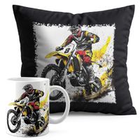 ZESTAW KUBEK + PODUSZKA CZARNA - MOTOR MOTOCYKL MOTOCROSS
