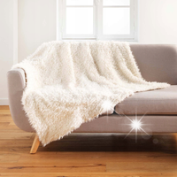 KOC BEŻOWY MIĘKKI STYLOWY IMITACJA FUTRA NARZUTA NA KANAPĘ MOUTON 180 x 220