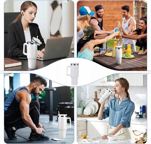 DUŻY KUBEK TERMICZNY Z UCHWYTEM I SŁOMKĄ TERMOS DUŻY 1200ML BIAŁY na Arena.pl