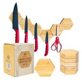 Listwa Magnetyczna na Noże Bambusowa Samoprzylepna 6 Płytek Zestaw