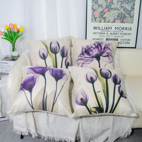 Ruedong Zestaw Lnianych Poszewek na Poduszki Białe 4 szt 45 x 45 cm na Arena.pl